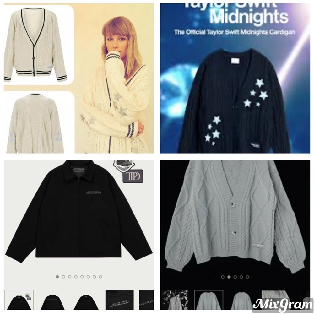 TAYLOR SWIFT OFFICIAL BUNDLE-TTPD JACKET & 3 CARDIGANS TTPD,MIDNIGHTS,FOLKLORE